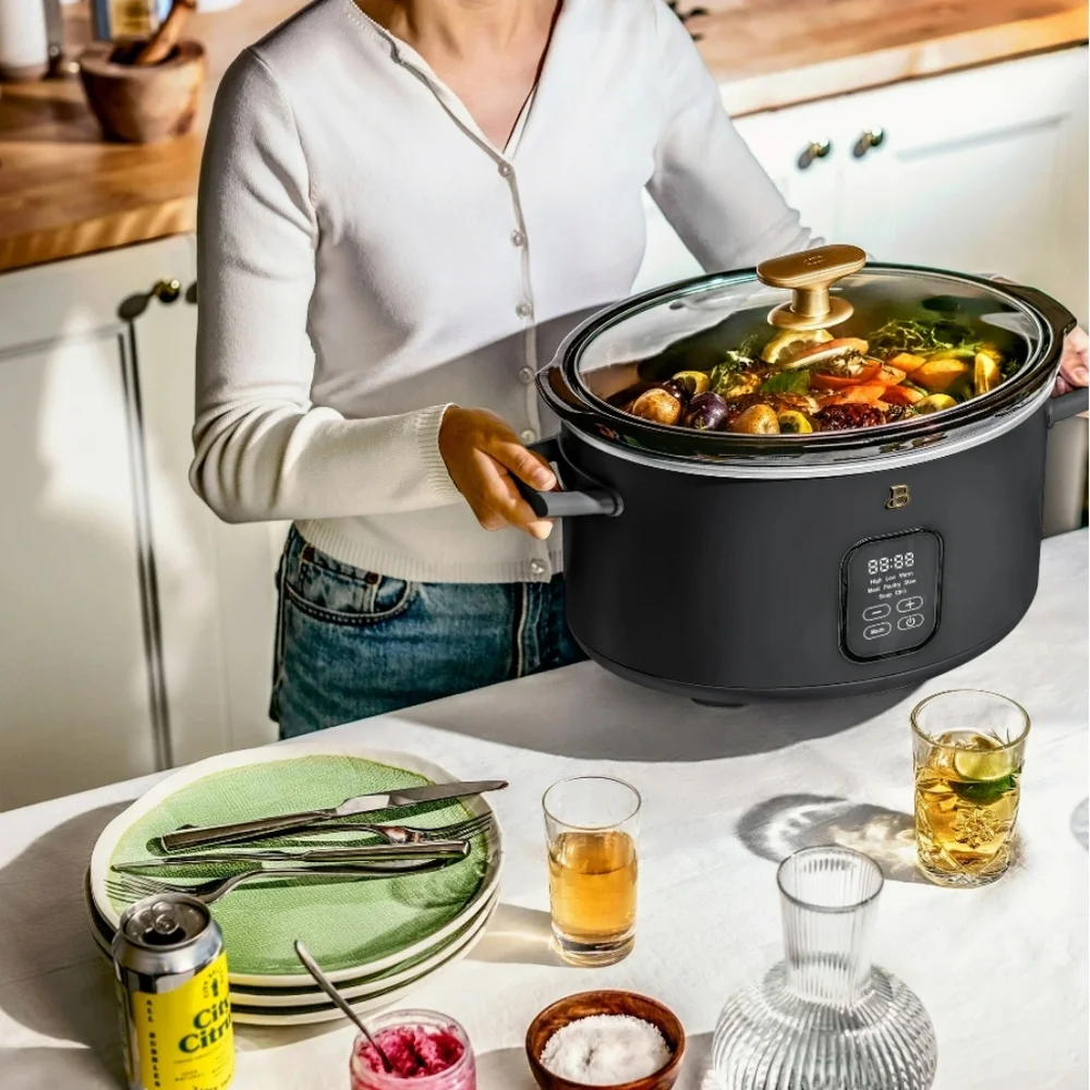 Beautiful 6 Qt Programmable Slow Cooker, Black Sesame by Drew Barrymore